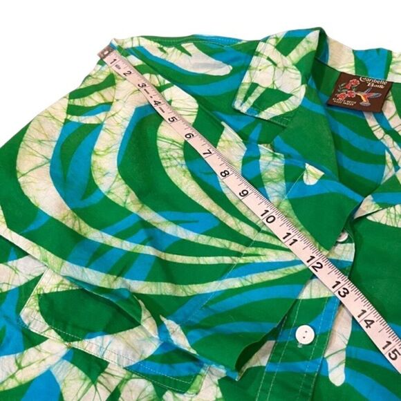 Caribelle Batik St. Kitts Women's Tropical Shirt Green Blue White‎ Palm Size Med - Picture 8 of 9